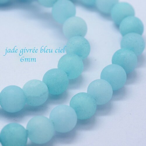 10 perles jade ronde givrée bleu laiteux 6mm