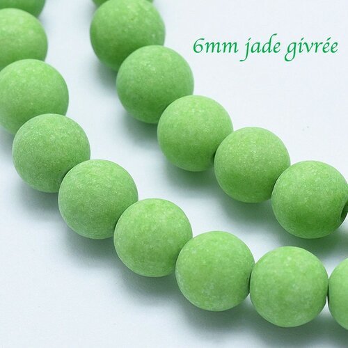 10 perles pierre jade  ronde givrée vert prairie 6mm