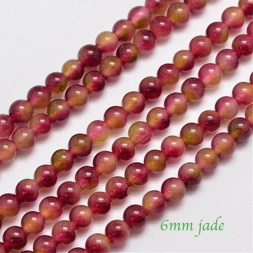 10 perles jade pastèque rouge ronde 6mm