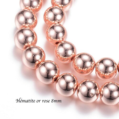 10 perles hématite galvanoplastie or rose 8mm