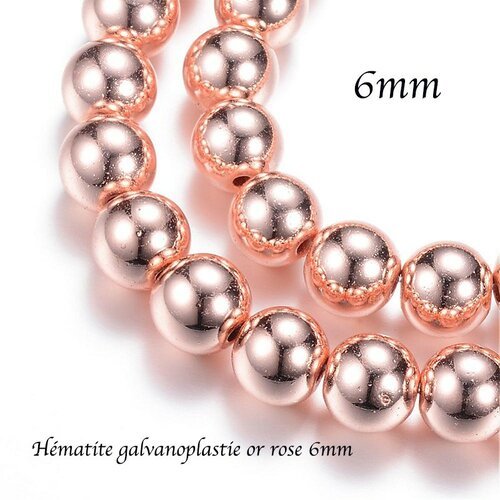 10 perles rondes hématite galvanoplastie or rose 6mm