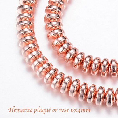 10 perles abaque  hématite galvanoplmastie plaqué or rose 6x4mm