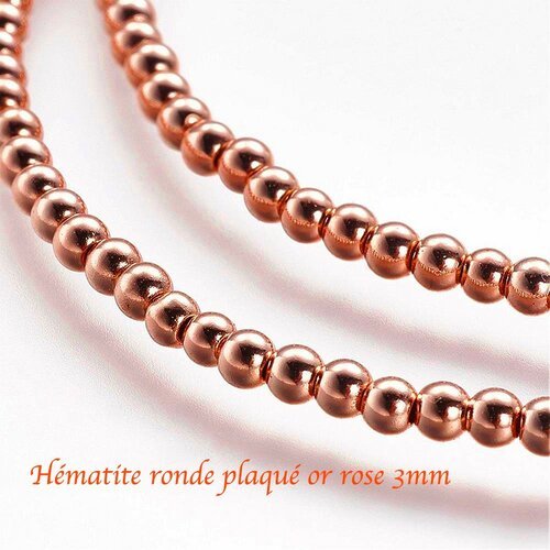 20 perles hématite galvanolplastie ronde plaque or rose 3mm