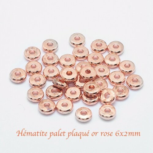 20 perles hématite galvanoplastie palet plat plaqué or rose 6x2mm