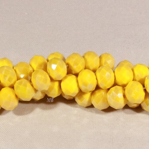Lot de 20 perles boulier en verre facettée jaune canari 6x4mm
