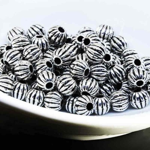 20 perles metal argenté ronde citrouille 6mm