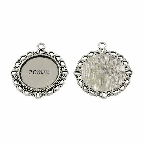 4 supports pendentif cabochon metal argente rond 34x30mm