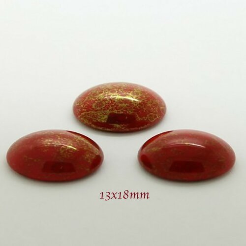 1 cabochon régalite ovale 13x18mm rouge marbré or