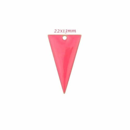 Sequin émaillé x 2 triangles inversé bi face rose fluo 22x13mm