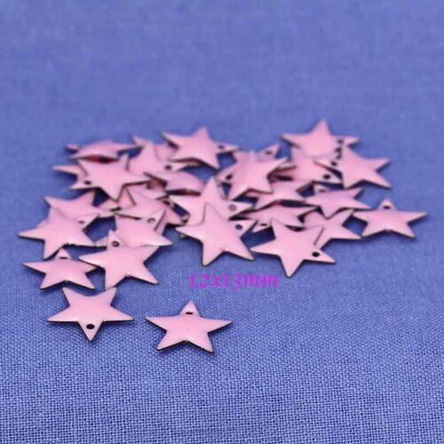 6 sequins étoile émaillé laiton rose bonbon  12mm