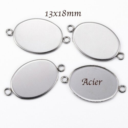 Support cabochon x10 connecteurs acier 316l argent  13x18mm