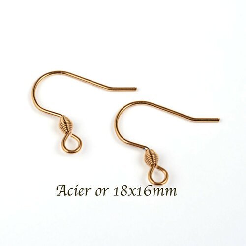 10 boucle d'oreille acier or attache indienne 18x16mm