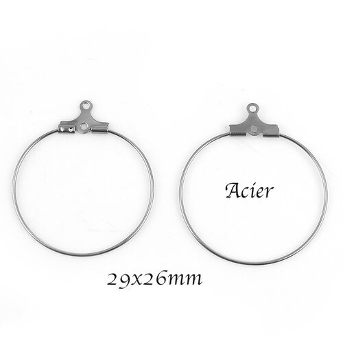 4 b.o creoles acier 316l  argenté mat 29x26mm