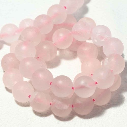 10 perles quartz rose givre ronde naturelle 8mm