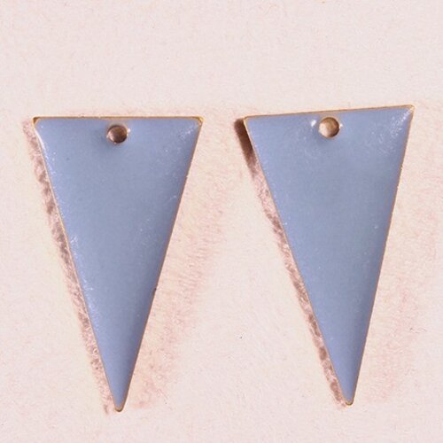 2 sequins émaille triangle inversé  bleu laiton inversé reversible 22x12mm