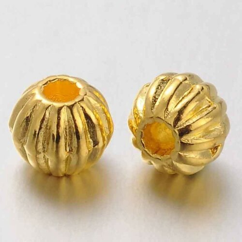 10 perles intercalaire ronde laiton striée metal doré 7mm
