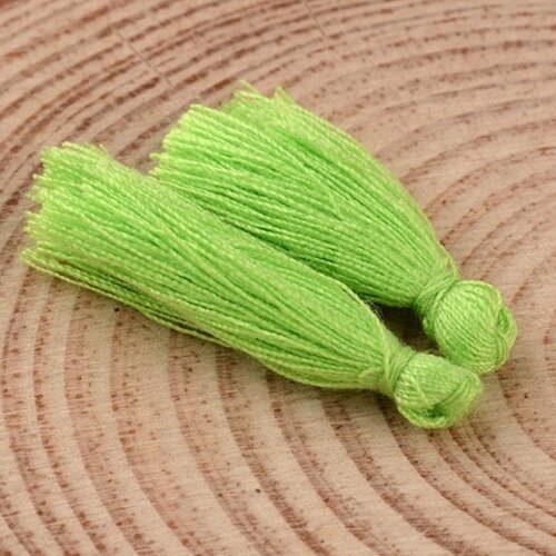 10 pompons breloque coton vert fluo longueur 25x5mm