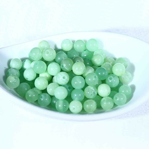 6mm: 10 perles pierre  jade naturelle teintée ronde vert d'eau