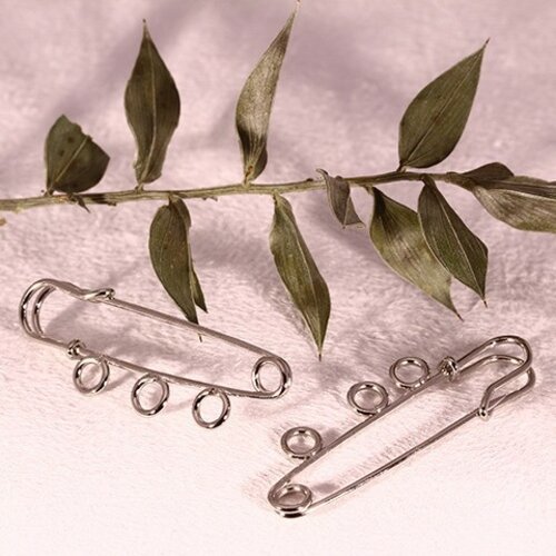3 broches épingle metal argente platine 3 trous 38x15mm