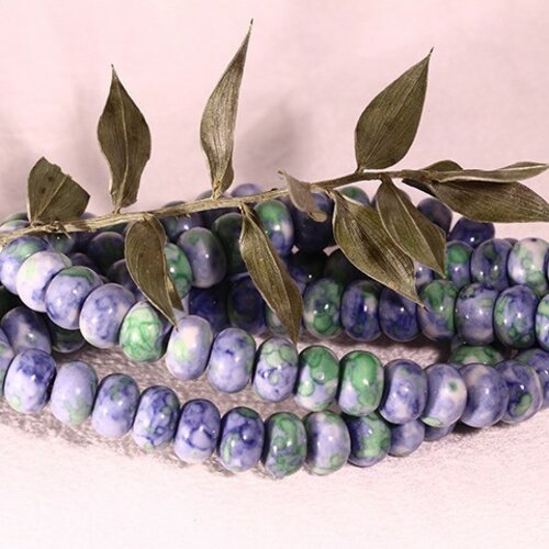 8x5mm :8 perles de jade océanique bleu ciel/vert marbré blanc
