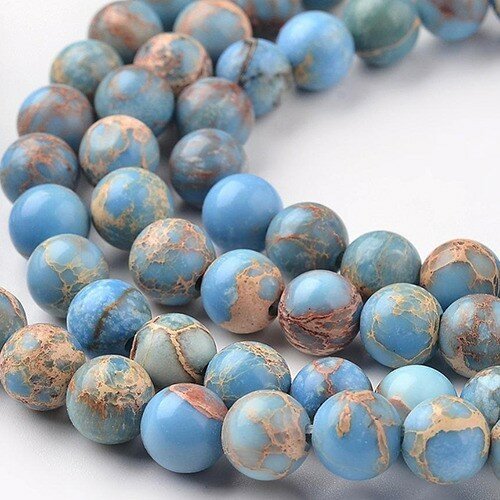 10 perles magnésite-régalite bleu ciel marbrée ronde diamètre 8mm
