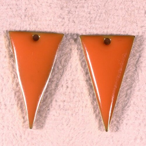 Sequins émaille triangle inversé x2 orange  laiton inversé reversible 22x12mm