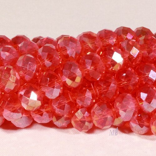 20 perles rondelle  en verre facetté rouge prisme doré 10mm