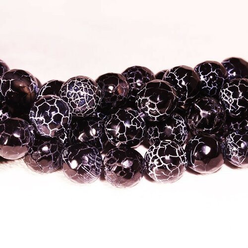 6 perles agate facettée craquelées noire veinées blanche 10mm
