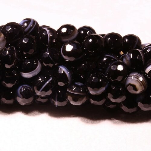 10 perles d'agate noire  facettée enrubannée 6mm