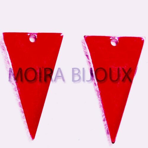 2 sequins émaille rouge cerise laiton triangle inversé reversible 22x12mm