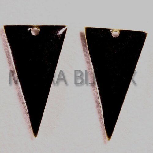 2 sequins laiton émaille noir triangle laiton inversé reversible 22x12mm