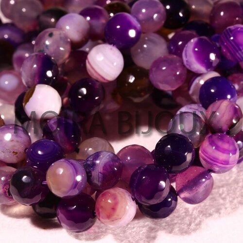 6 perles agate facettée enrubannée lilas-prune 8mm