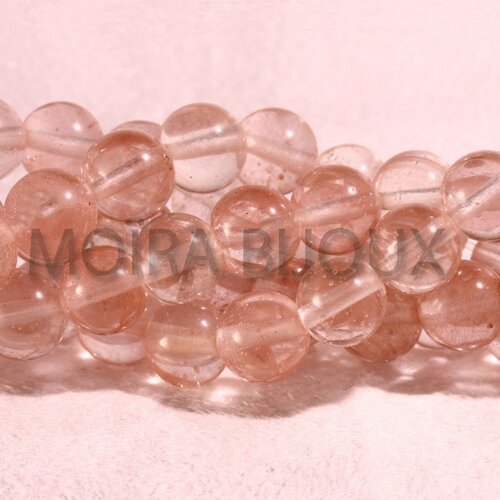 10 perles quartz cerise rose  pâle ronde  teint 8mm