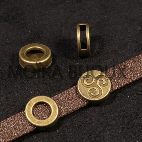 Perles passante ronde  bronze triskel  x5 pour cuir 13x5mm