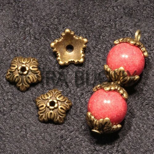 10 calottes coupelles bronze fleurs 5 pétales 10x4mm