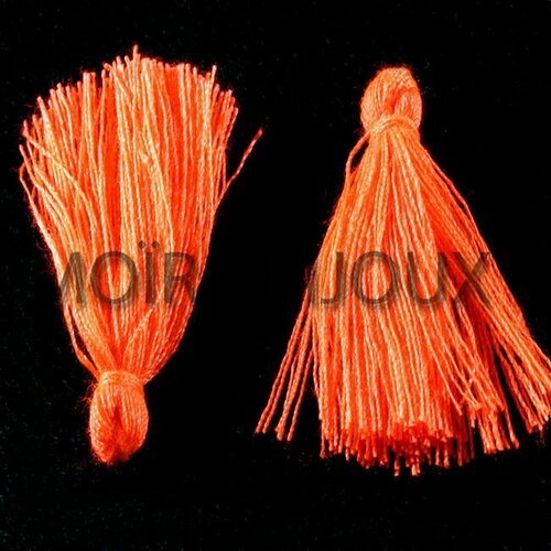 10 pompons breloque coton  orange fluo   25x5mm