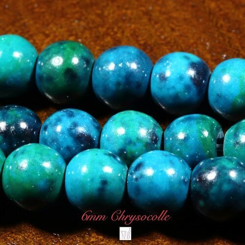 10 perles  rondes de chrysocole bleu vert du chili 6mm