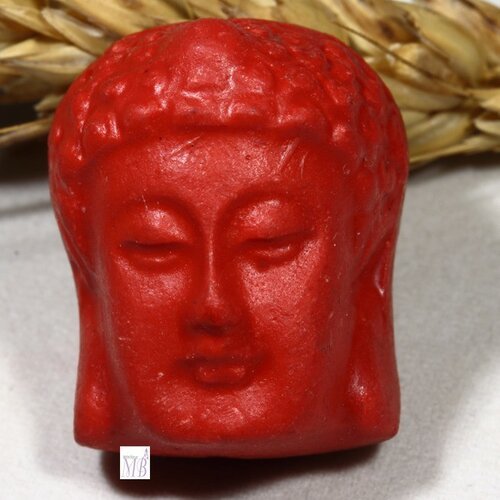 2 perles bouddha sculptée cinabre rouge  24x19mm