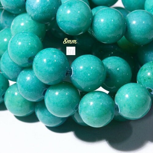 10 perles pierre  jade  turquoise/vert   8mm rondes