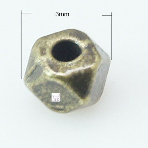 20 perles polygone métal bronze miniature 3x2mm