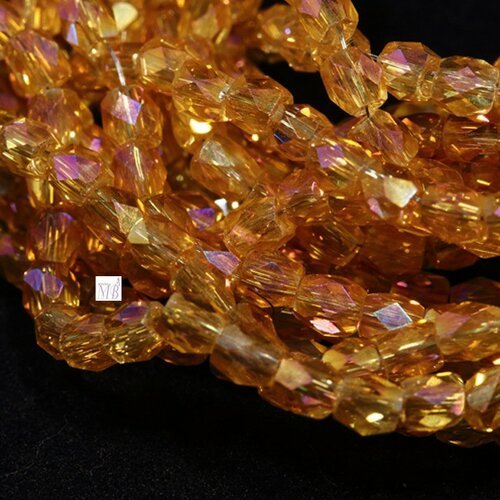 50 perles de verre  de bohème facette orange /doré ab 4mm