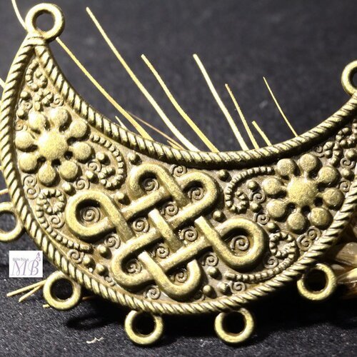 1 connecteur pendentif noeud chinois  métal couleur bronze 40x47mm
