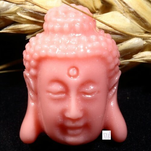 4 têtes de bouddha miniature corail  rose percées 17x13mm