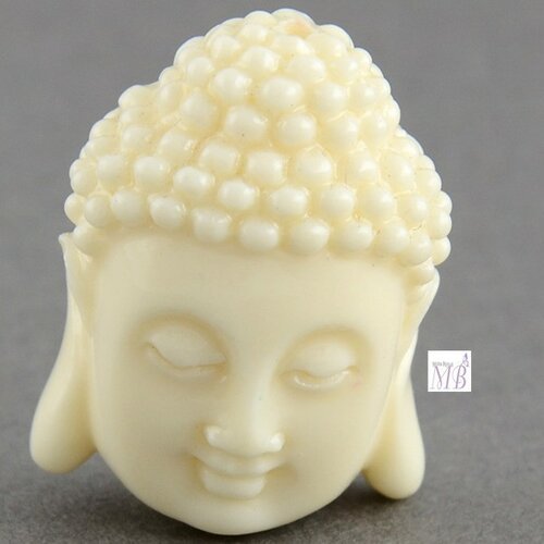 5 têtes de bouddha miniature crème percées 15x11mm