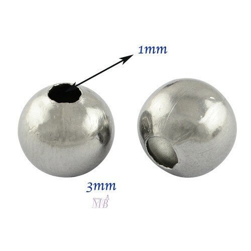 50 perles acier  inoxydable rondes couleur platine 3mm