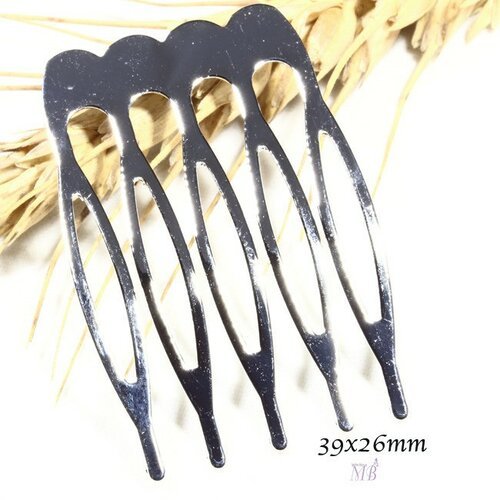 4  peignes barrette à cheveux  argent clair  à customiser  39x26mm