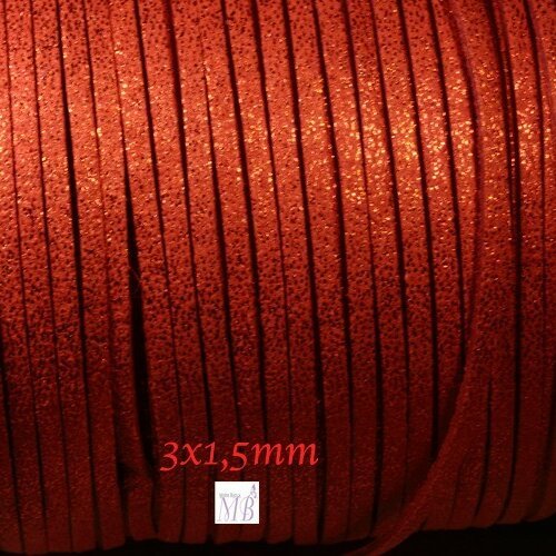 1 mètre  cordon suédine plat rouge aspect satiné brillant  3x1,5m