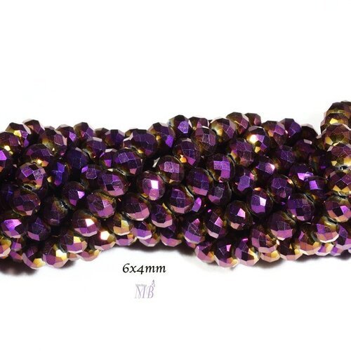 30 perles boulier en verre facettée violet  prisme   6x4mm