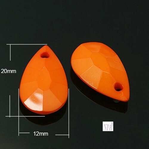 30 breloques  gouttes orange acrylique facettées 20x12mm