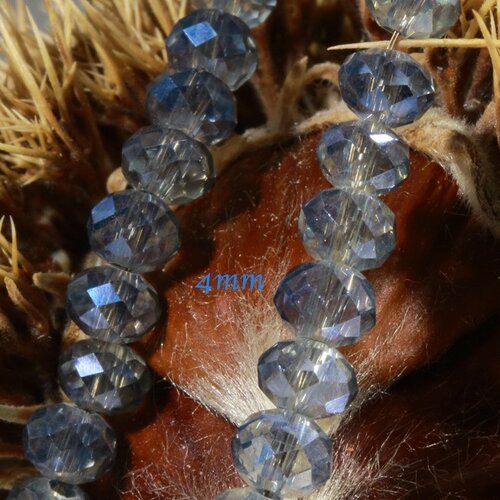 30 perles boulier en verre facetté gris bleuté 4x3mm